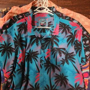 Men's Tropical Button Down Shirt - Blue and Black